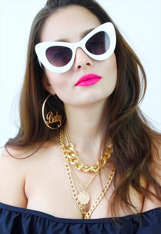 WHITE CAT EYE OVERSIZED SUNGLASSES