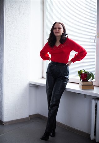 VINTAGE 80'S BLACK HIGH WAISTED LEATHER TROUSERS