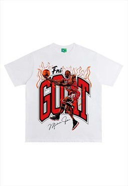 White MJ Graphic Cotton Fans T shirt tee 