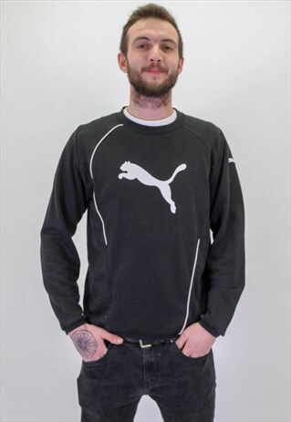 VINTAGE PUMA LOGO SWEATER IN BLACK MEDIUM