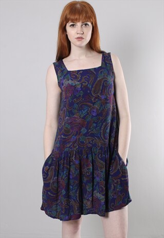 VINTAGE 80S PAISLEY PATTERNED FESTIVAL MINI DRESS