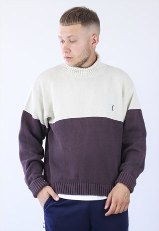 VINTAGE MENS YSL LOGO COLLAR JUMPER SWEATER