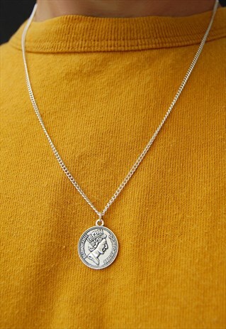 24" SILVER QUEEN ELIZABETH COIN NECKLACE