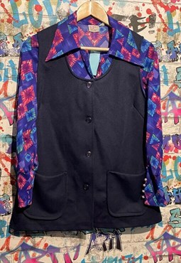 Blue polyester handmade 60s 70s waistcoat 