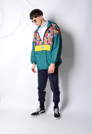 VINTAGE 90S GREEN COLOURFUL ABSTRACT RAIN COAT