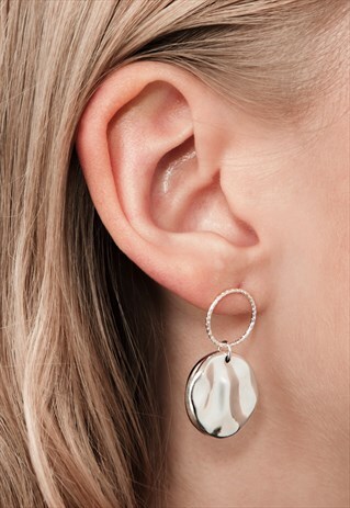 HAMMERED MEDAL DROP EARRINGS STERLING SILVER
