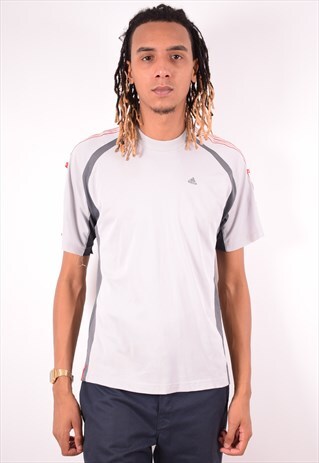 ADIDAS MENS VINTAGE T-SHIRT TOP SMALL GREY 90S