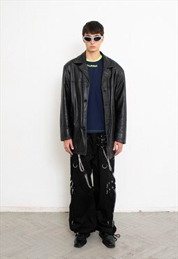 Vintage 90s Leather Jacket Blazer Black Streetwear