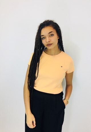 TOMMY HILFIGER PEACH EMBROIDERED T SHIRT