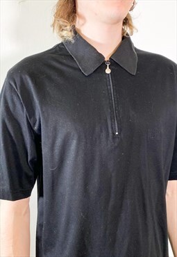 Vintage 90s zip up black polo shirt 