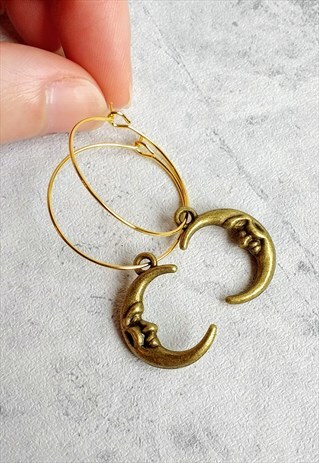 CELESTIAL MOON HOOP EARRINGS BRONZE