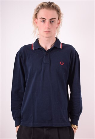 FRED PERRY MENS VINTAGE POLO SHIRT LARGE NAVY BLUE 90S