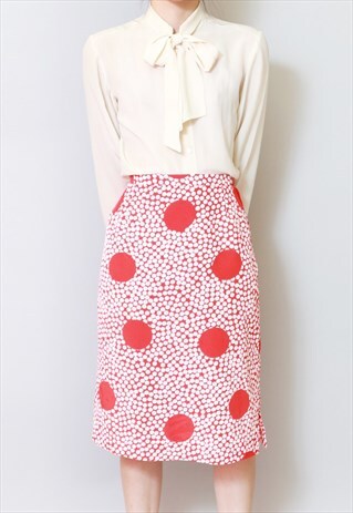 VINTAGE 1980'S MONOCHROME APPLE PRINT COTTON MIDI SKIRT