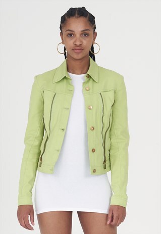 VINTAGE 90 'S NEON GREEN ZIP DETAILED DENIM JACKET