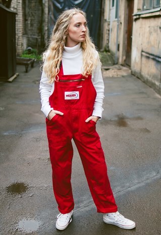 VINTAGE 90S RED DENIM WORK DUNGAREES