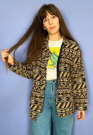 VINTAGE 90'S BROWN BOHEMIAN WOVEN LONG SLEEVE JACKET - S/M