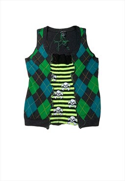 y2k argyle waistcoat with skull and bones striped fabric 