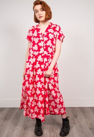 VINTAGE FLORAL PATTERN MIDI DRESS