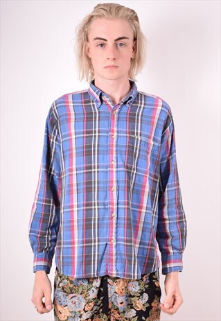 MENS VINTAGE SHIRT MEDIUM BLUE CHECK 90S