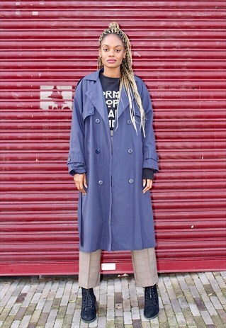 80S BLUE LONG TRENCH COAT