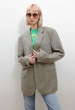 VINTAGE 90S CHECKERED PROLONGED BUTTON UP UNISEX BLAZER L