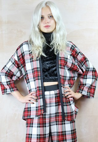 WHITE TARTAN KIMONO