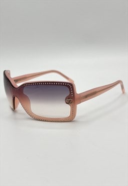 Chanel Sunglasses Shield Square Oversized Pink Crystal 5065