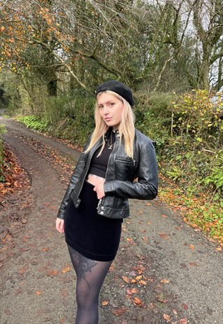 Vintage 80s Genuine Leather Biker Bomber Coat