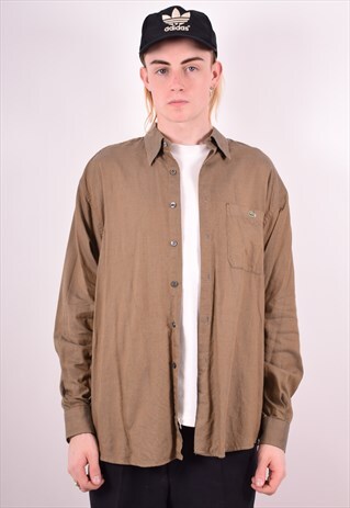 LACOSTE MENS VINTAGE SHIRT LARGE BROWN 90S