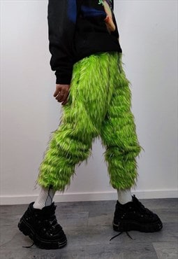 Shaggy faux fur joggers raver neon pants fluffy ski trousers