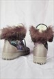 90S VINTAGE PURPLE ABSTRACT PRINT FURRY WINTER ANKLE SHOES