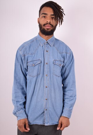 MENS VINTAGE DENIM SHIRT XL BLUE 90S