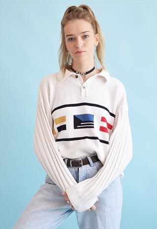 CUTE 90'S RETRO FLAG PATTERN OVERSIZED DADS JUMPER TOP