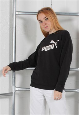 Vintage Puma Sweatshirt in Black with Spell Out Logo Small