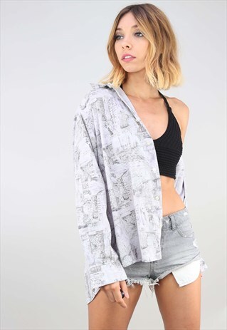 VINTAGE OVERSIZED LONG SLEEVE PATTERNED SHIRT