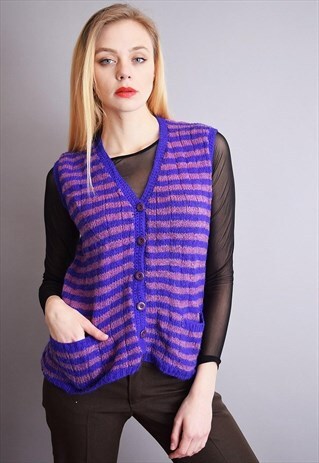 70'S MOD STRIPED KNITTED HANDMADE GRANDMAS GILET VEST TOP