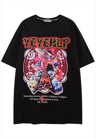 KALODIS CARTOON ELF PRINT LOOSE ROUND NECK T-SHIRT
