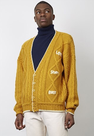 VINTAGE 80'S LEE STORM RIDER CHUNKY CABLE KNIT CARDIGAN