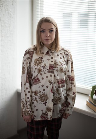 VINTAGE 80'S PATTERN CREAM BLOUSE
