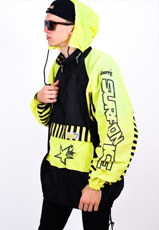 VINTAGE 80S STRIPED COLOUR BLOCK RAIN COAT JACKET