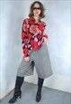 Vintage y2k flower bright cool Christmas blouse shirt in red