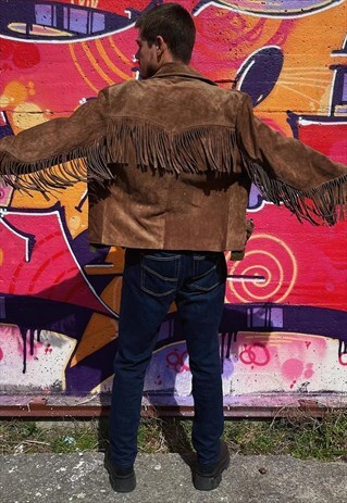 VINTAGE 70S SUEDE FRINGE LEATHER COWBOY JACKET
