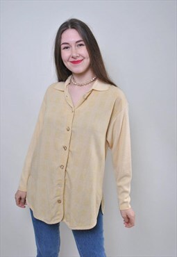 Vintage minimalist beige blouse, retro woman oversized shirt