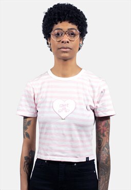 GET A GRIP Embroidery Heart Slogan Pink/White Ringer T-Shirt