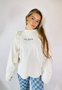 Vintage 90s Rare Ted Baker White Embroidered Sweatshirt