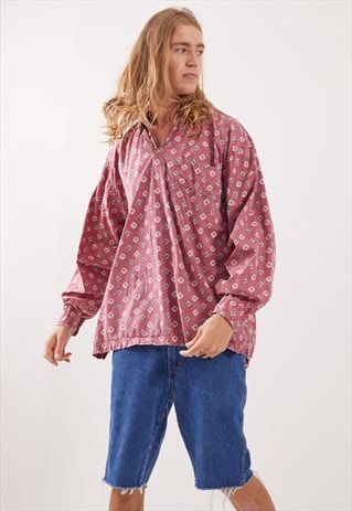 VINTAGE PATTERNED FESTIVAL LONG SLEEVE BUTTON UP SHIRT