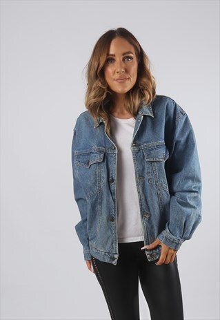 VINTAGE DENIM JACKET OVERSIZED FITTED UK L 14 (J9AW)