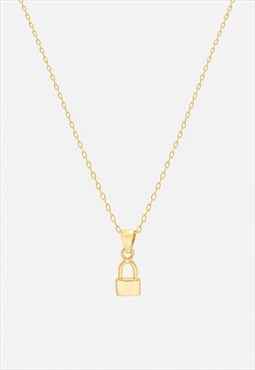Gold Necklace or Choker With Small Padlock Pendant