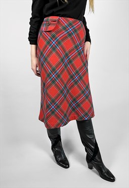 70's Vintage Skirt Red Check Tartan A Line Winter Small