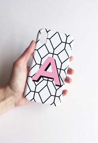 PERSONALISED GEOMETRIC BLACK AND WHITE ALPHABET PHONE CASE